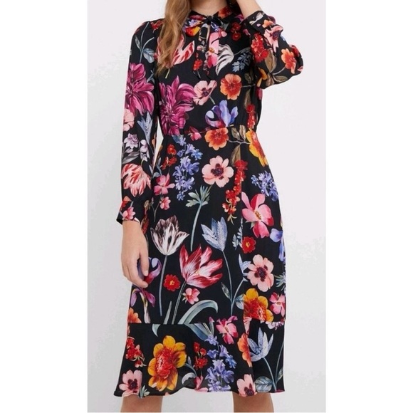 J. Crew Dresses & Skirts - J.CREW | TIE-NECK MIDI DRESS IN MIDNIGHT FLORAL SIZE 0